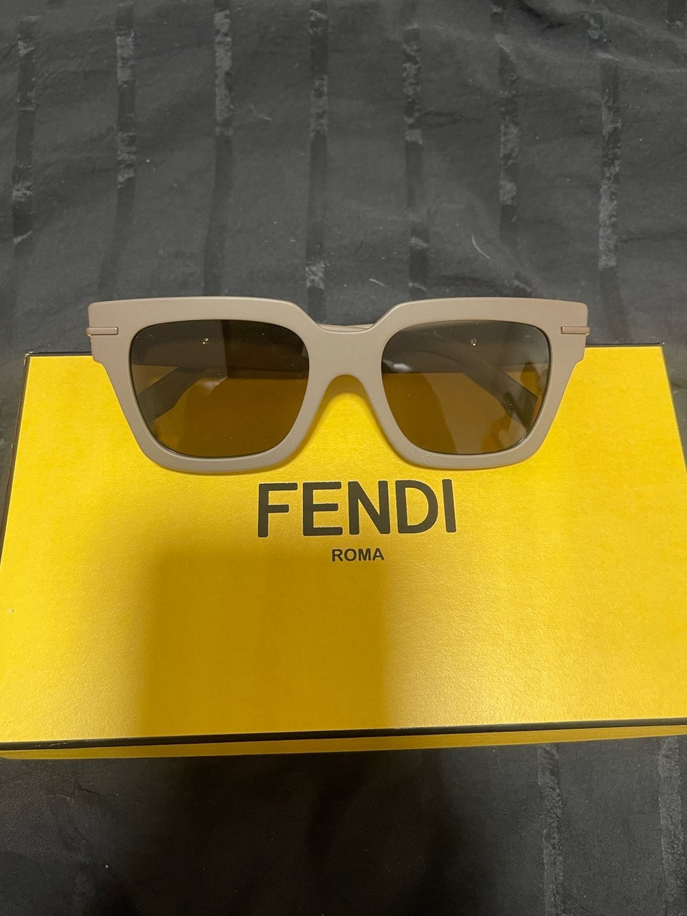 Fendi Beige Square Frame Sunglasses with Brown Lenses